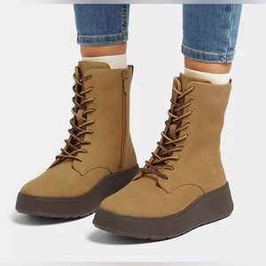 Fitflop F-MODE Nubuck Lace-Up Flatform Ankle Boots Size 7 Tan